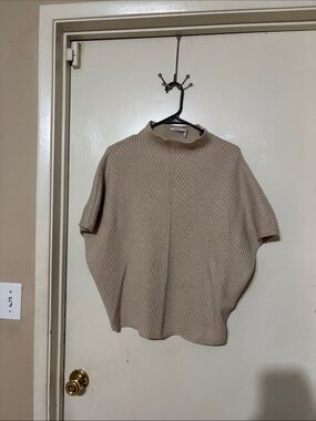 Women's Cream Short-Sleeve Ribbed Turtleneck Sweater Blouse